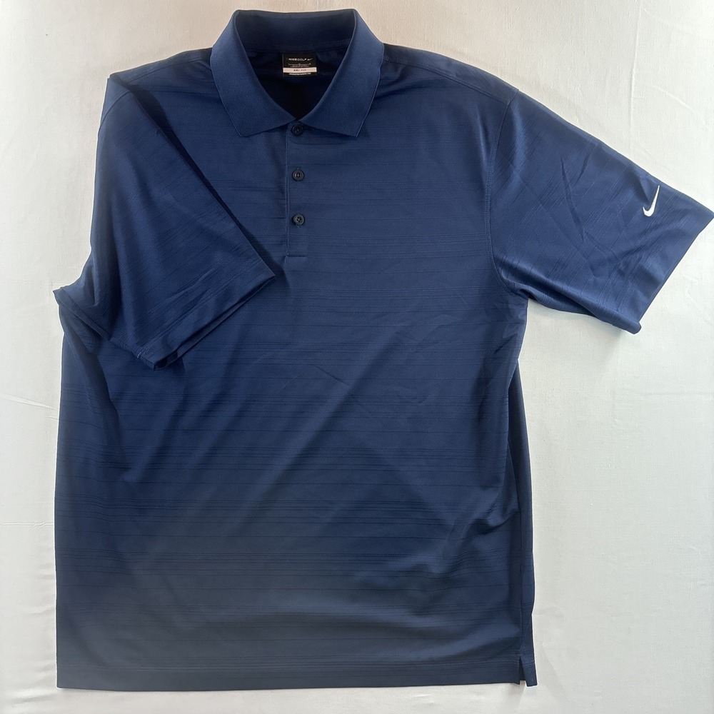 Nike Golf Polo Short Sleeve Shirt Dri Fit Large Men's Blue Horizontal Lines
